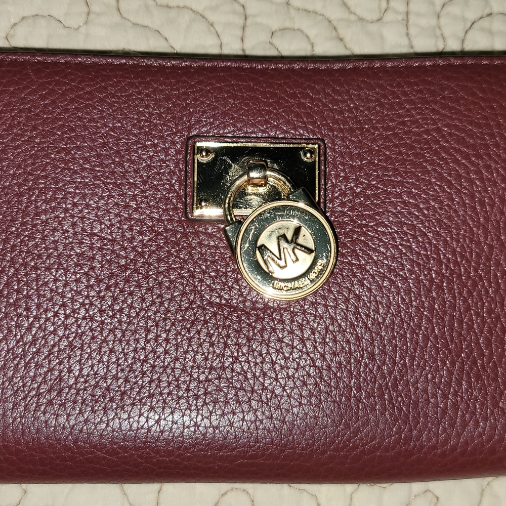 MK merlot pebbled leather wallet